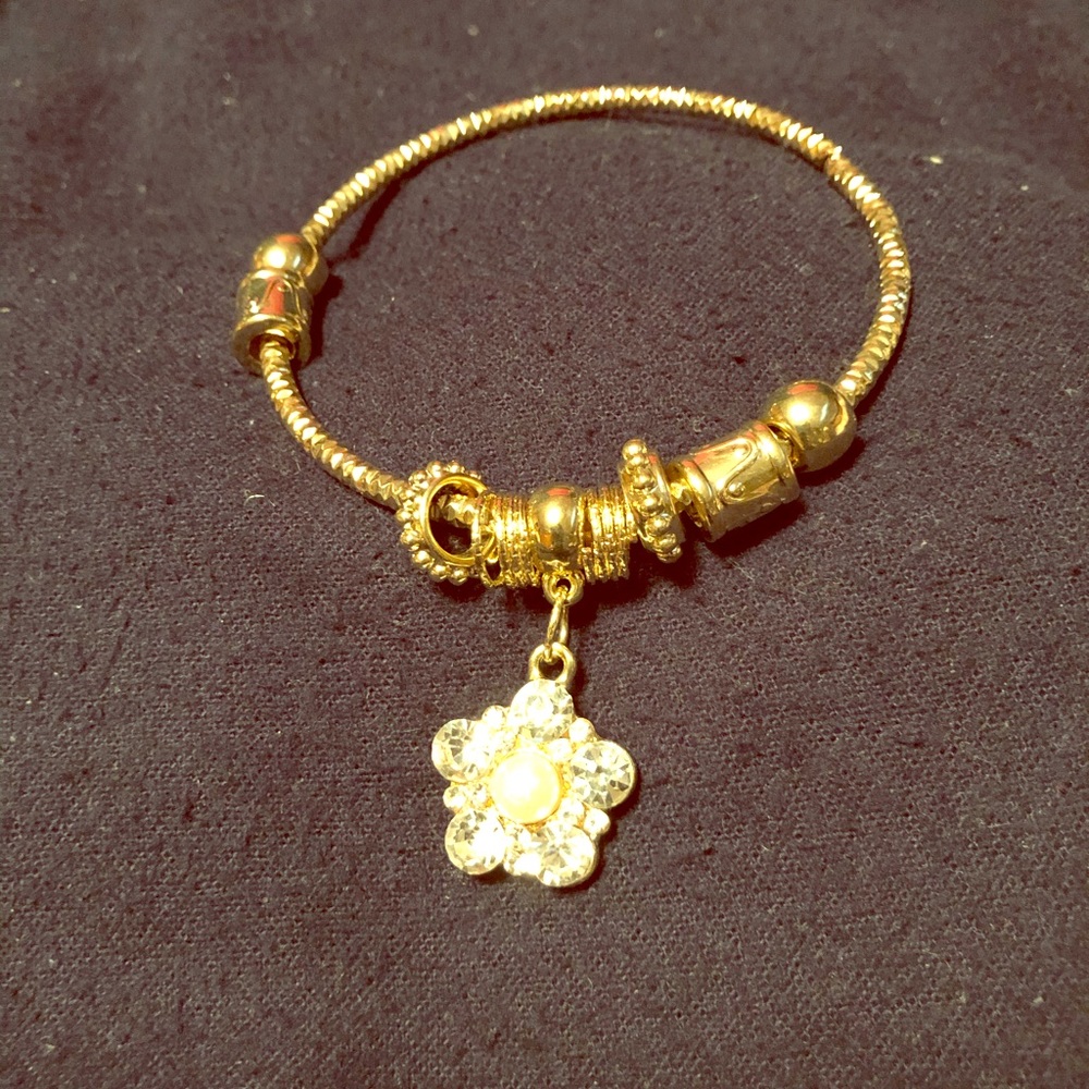 Goldtone Bracelet With CZ and Pearl